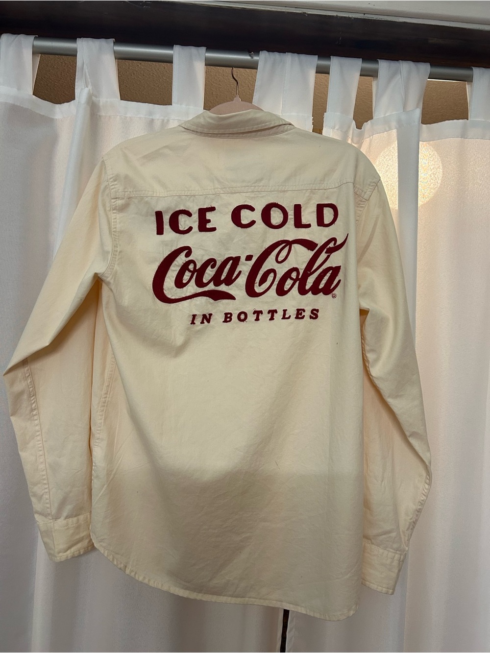 Coca Cola Cream Long-Sleeve Button-Down Shirt with Embroidered Logo - Picture 2 of 2